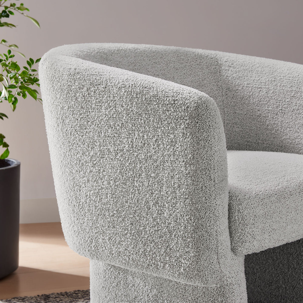 28 Inch Curved Boucle Fabric Barrel Accent Chair