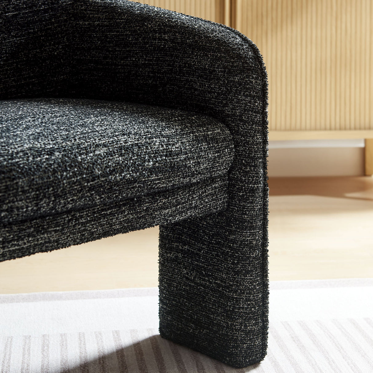 27 Inch Boucle Fabric Barrel Accent Chair with 3-Leg Design
