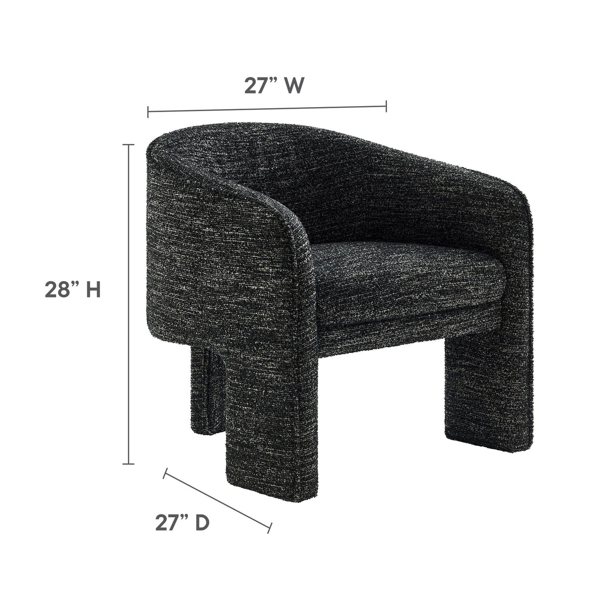 27 Inch Boucle Fabric Barrel Accent Chair with 3-Leg Design
