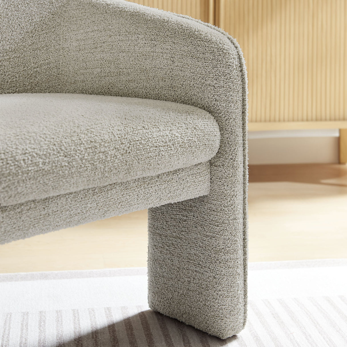 27 Inch Boucle Fabric Barrel Accent Chair with 3-Leg Design