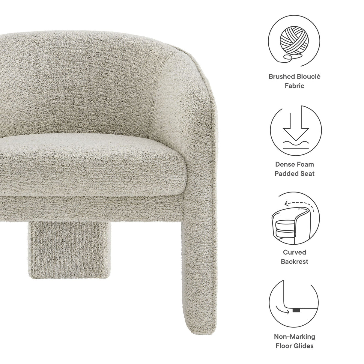 27 Inch Boucle Fabric Barrel Accent Chair with 3-Leg Design