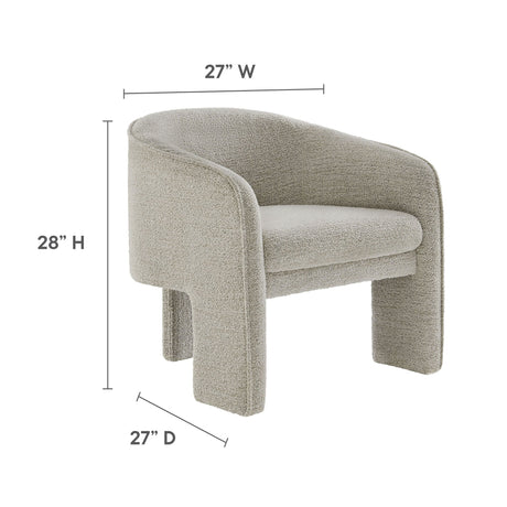 27 Inch Boucle Fabric Barrel Accent Chair with 3-Leg Design