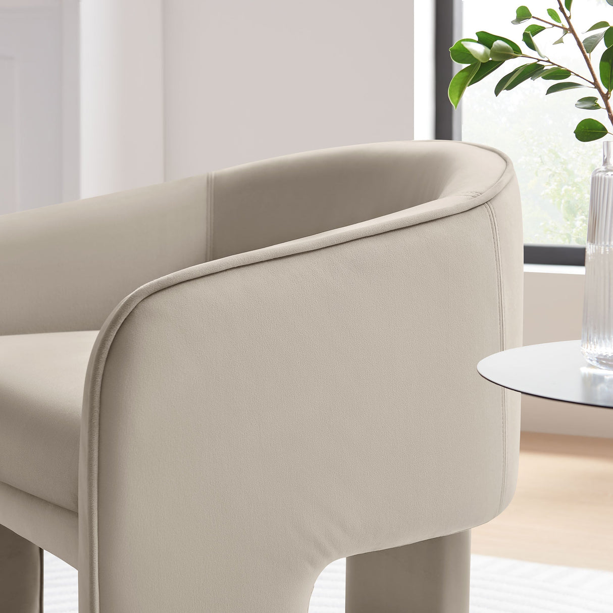 27 Inch Greer Modern Performance Velvet Barrel Accent Chair with 3-Leg Design