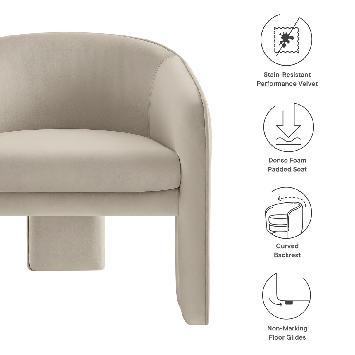 27 Inch Greer Modern Performance Velvet Barrel Accent Chair with 3-Leg Design