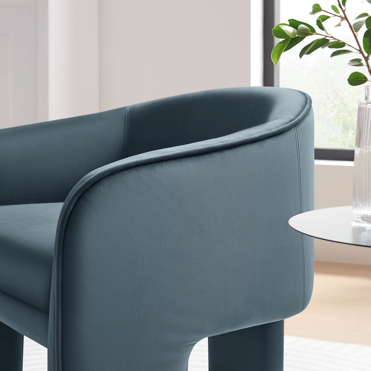27 Inch Greer Modern Performance Velvet Barrel Accent Chair with 3-Leg Design