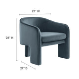 27 Inch Greer Modern Performance Velvet Barrel Accent Chair with 3-Leg Design