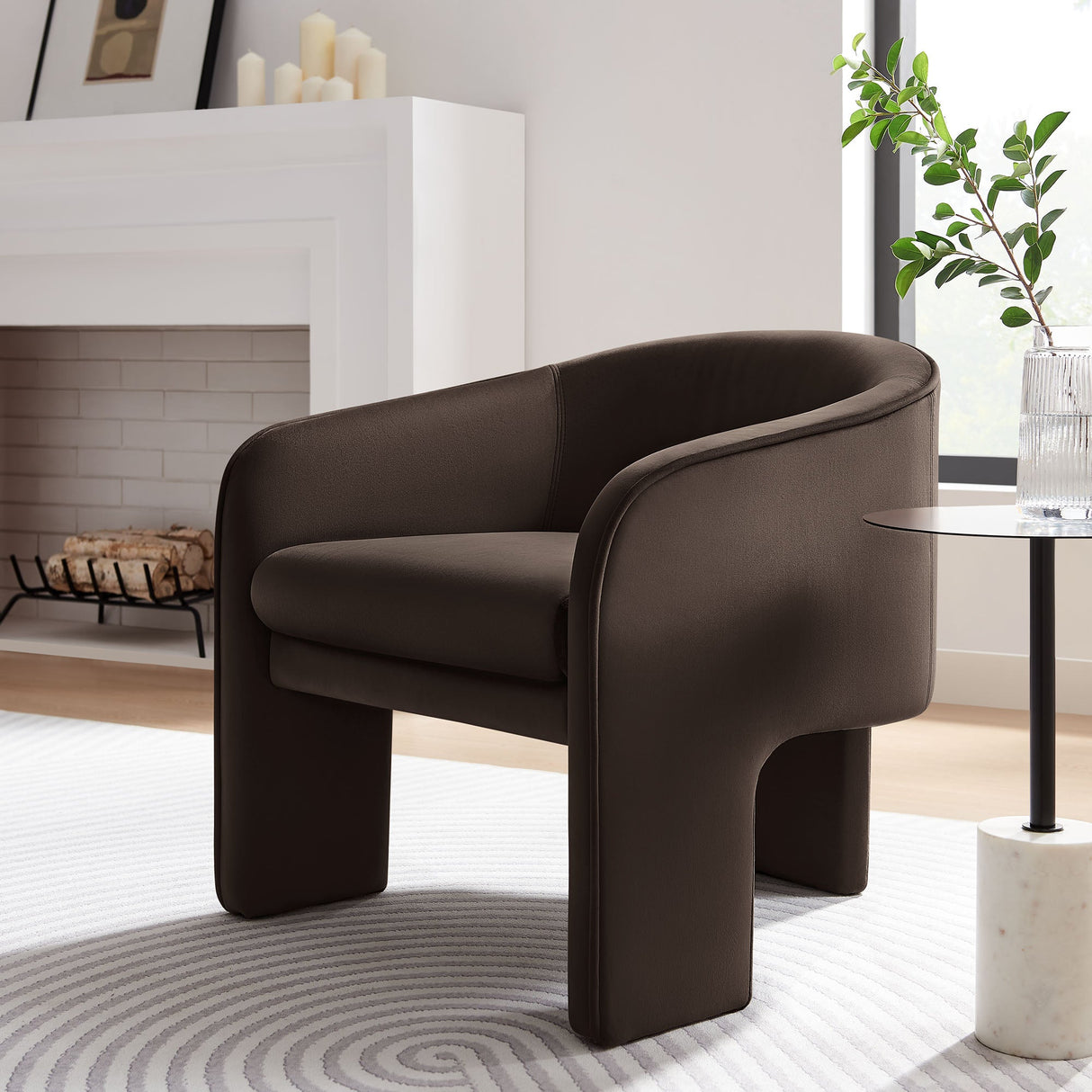 27 Inch Greer Modern Performance Velvet Barrel Accent Chair with 3-Leg Design