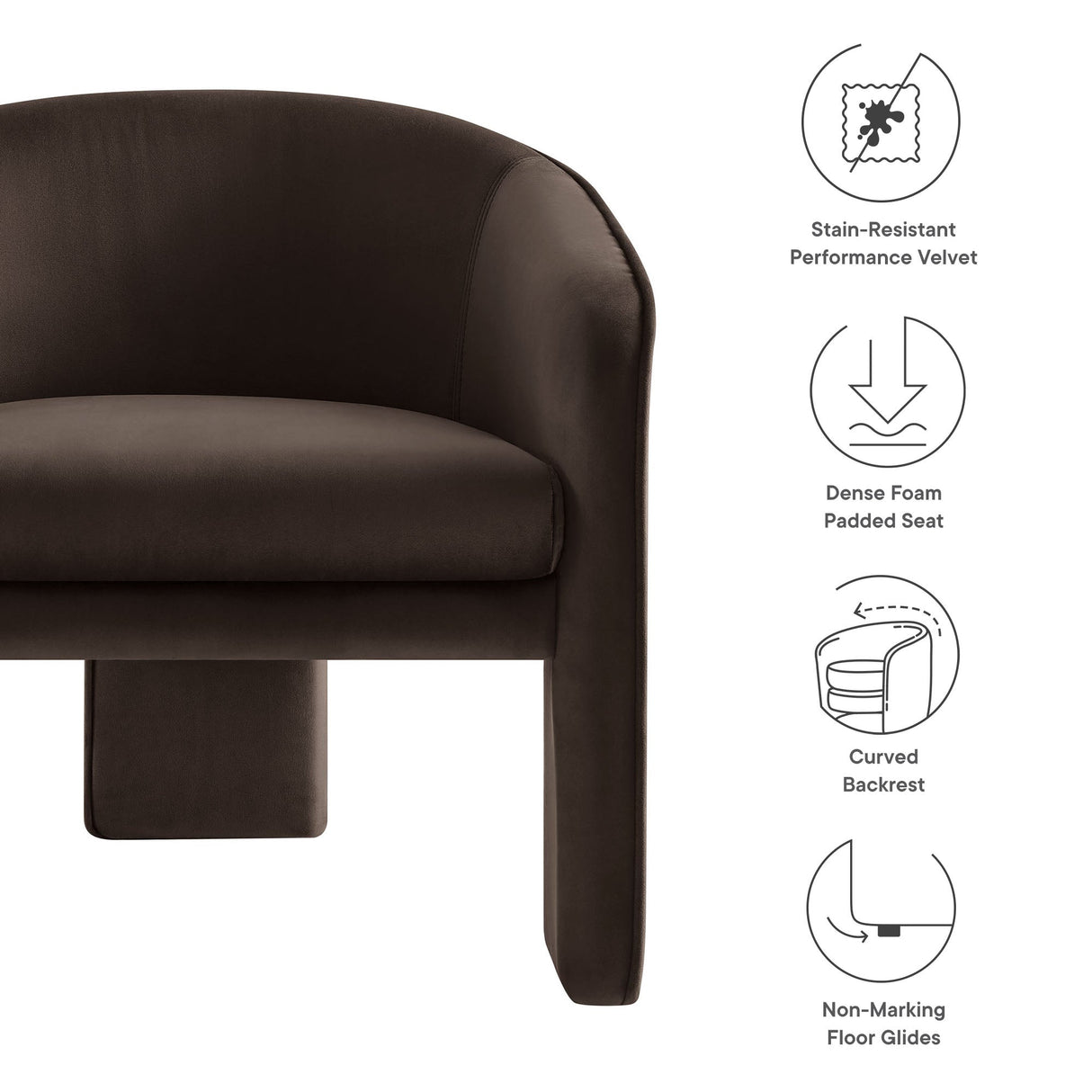 27 Inch Greer Modern Performance Velvet Barrel Accent Chair with 3-Leg Design