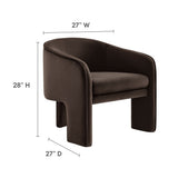27 Inch Greer Modern Performance Velvet Barrel Accent Chair with 3-Leg Design