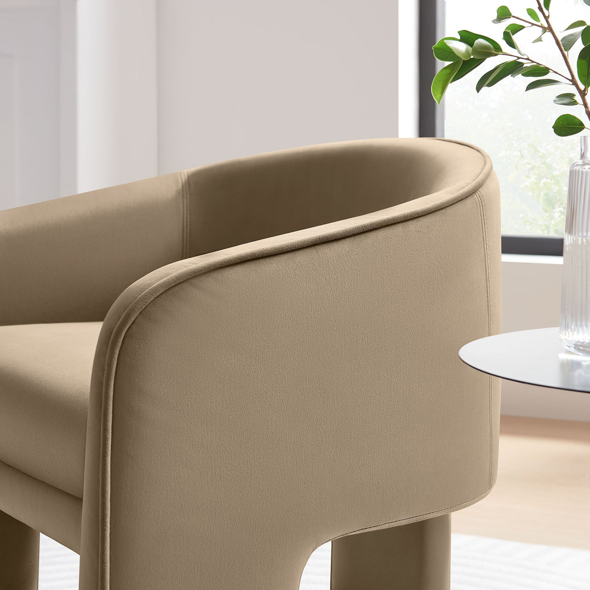 27 Inch Greer Modern Performance Velvet Barrel Accent Chair with 3-Leg Design