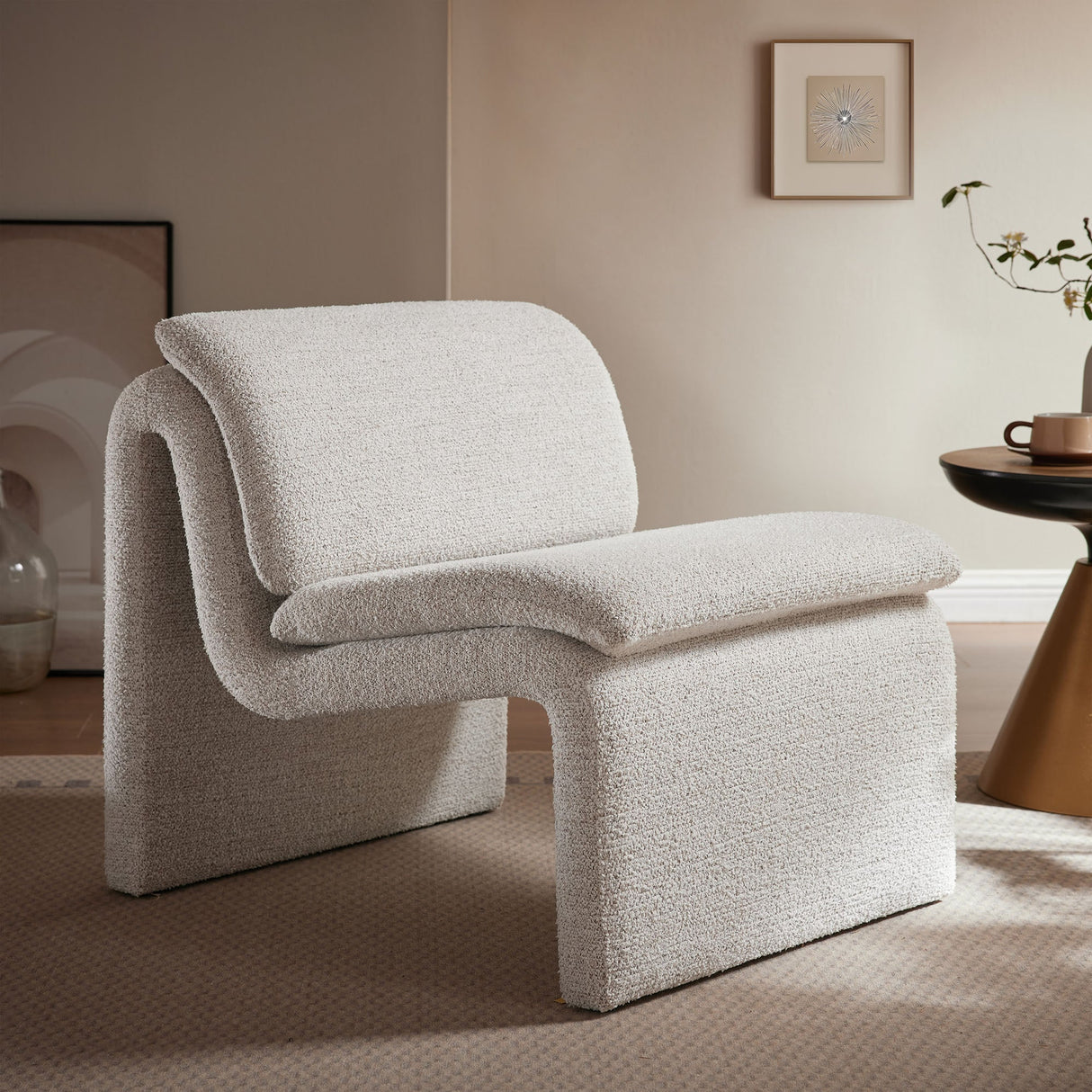 27 Inch Boucle Fabric Armless Accent Chair