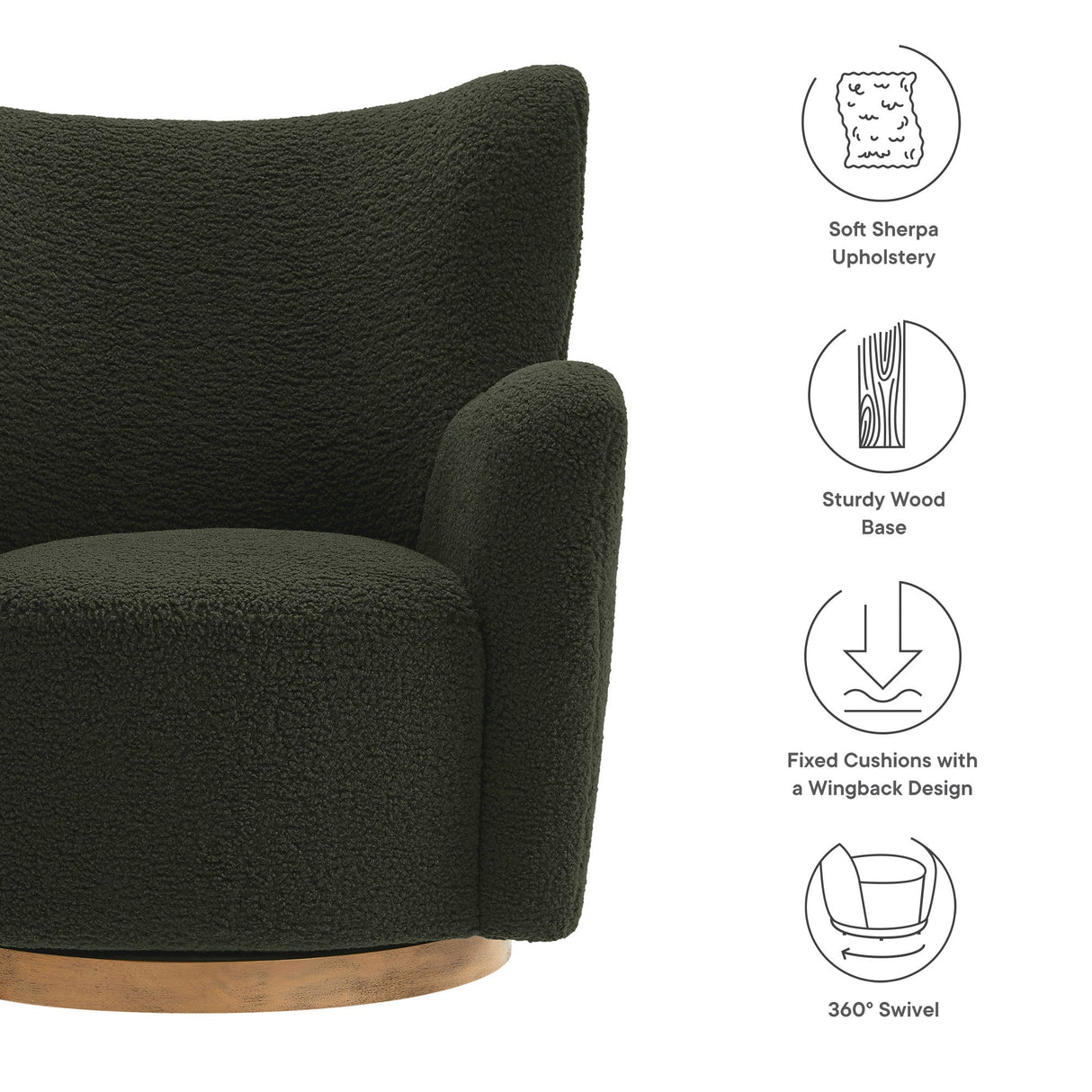 31 Inch Wingback Sherpa Swivel Accent Chair