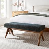 47 Inch Boucle Upholstered Accent Bench with Splayed Rubberwood Legs