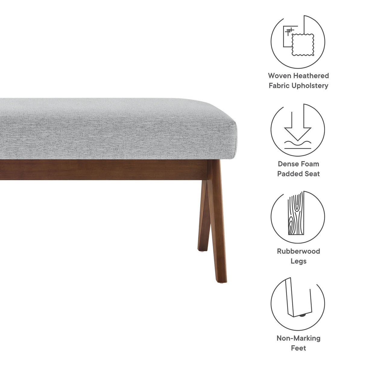 47 Inch Boucle Upholstered Accent Bench with Splayed Rubberwood Legs