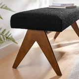 47 Inch Boucle Upholstered Accent Bench with Splayed Rubberwood Legs