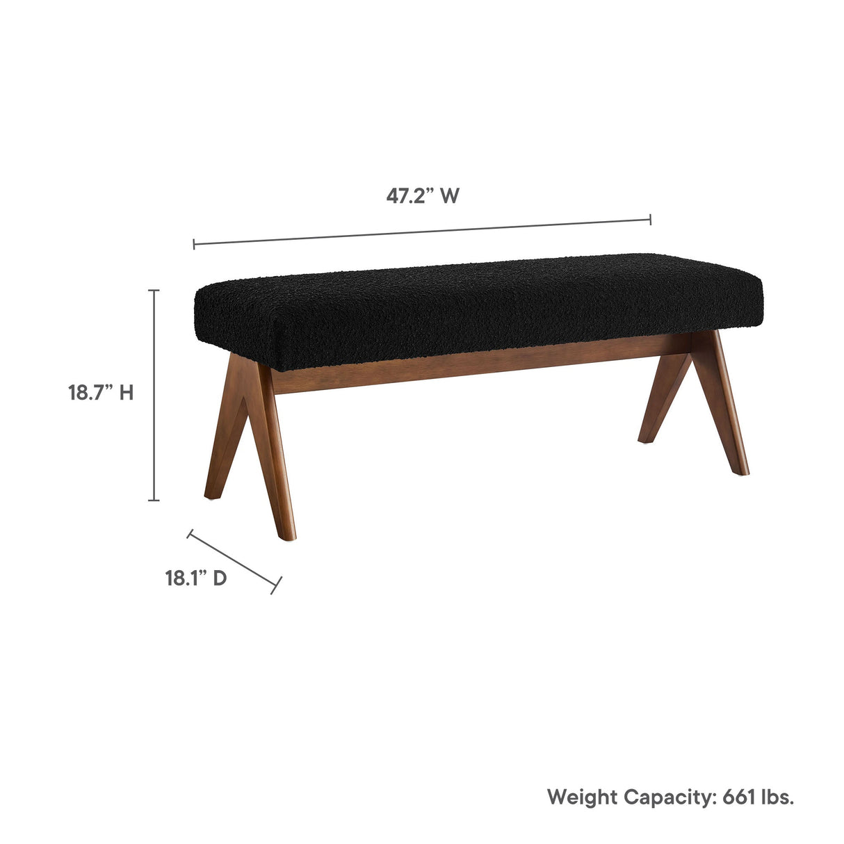 47 Inch Boucle Upholstered Accent Bench with Splayed Rubberwood Legs