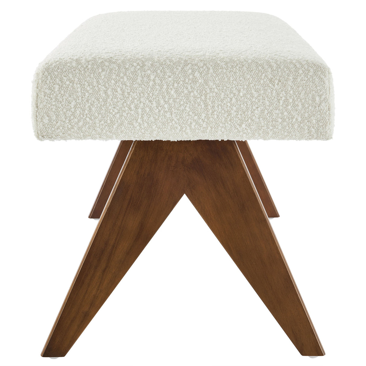 47 Inch Boucle Upholstered Accent Bench with Splayed Rubberwood Legs