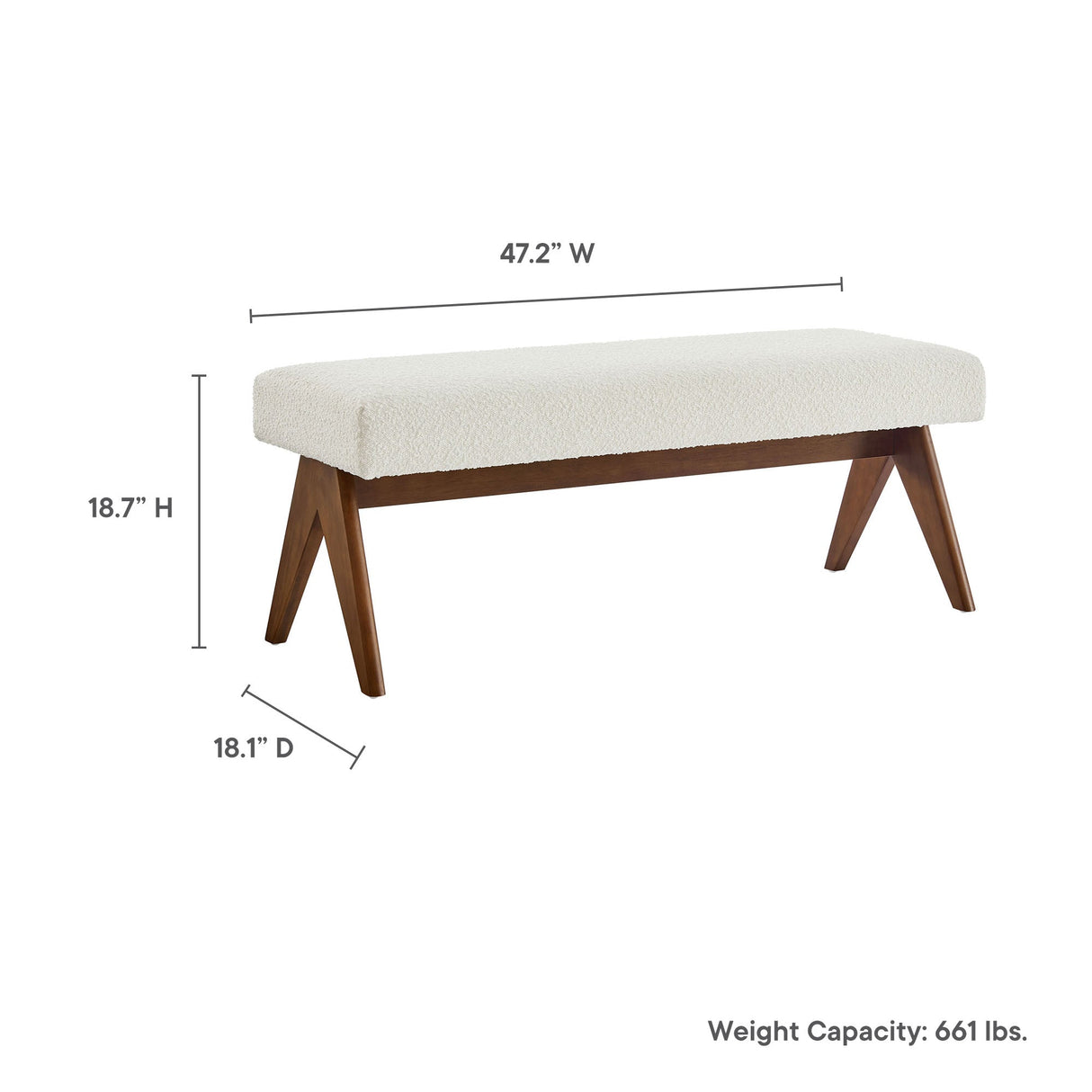 47 Inch Boucle Upholstered Accent Bench with Splayed Rubberwood Legs