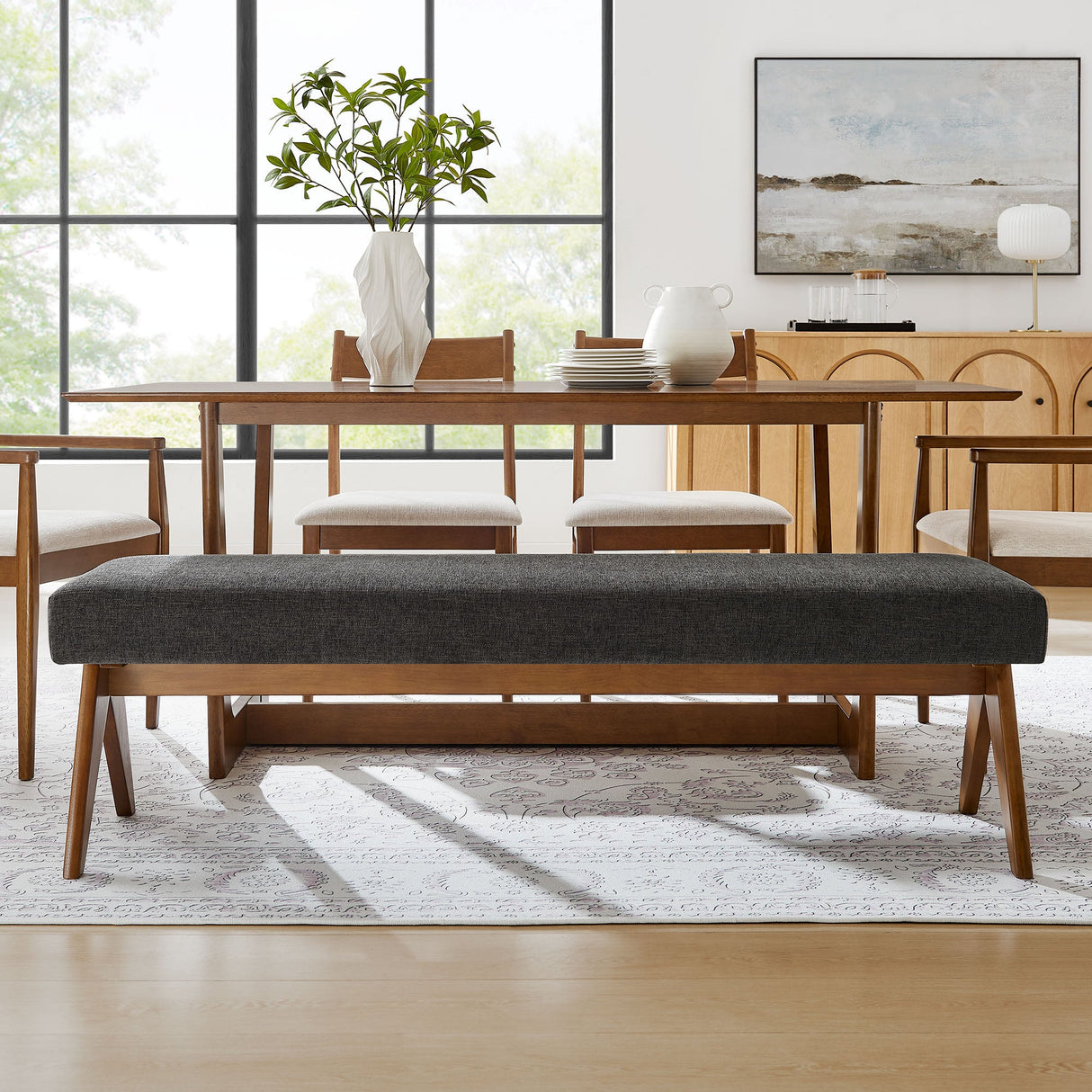 47 Inch Boucle Upholstered Accent Bench with Splayed Rubberwood Legs