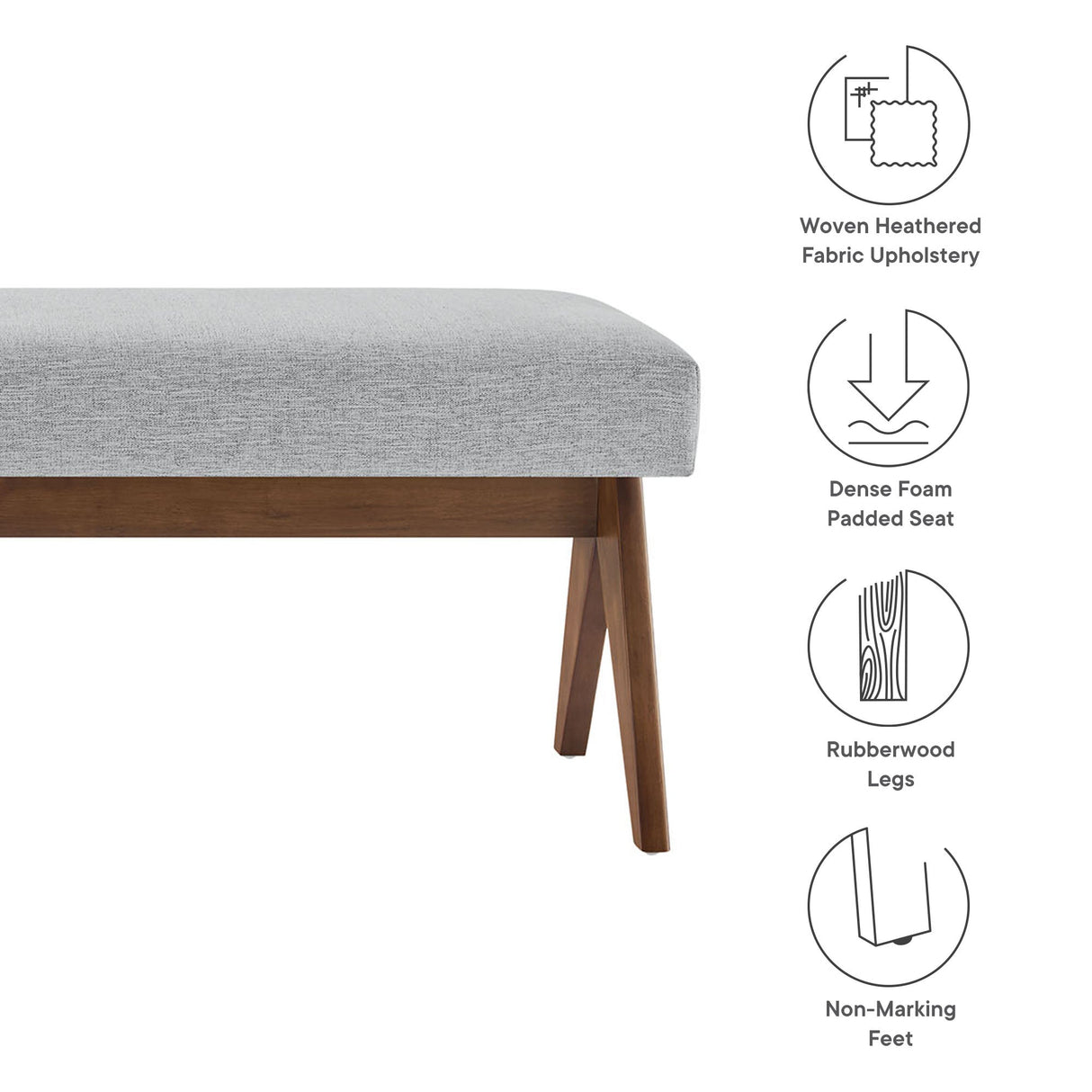 47 Inch Boucle Upholstered Accent Bench with Splayed Rubberwood Legs