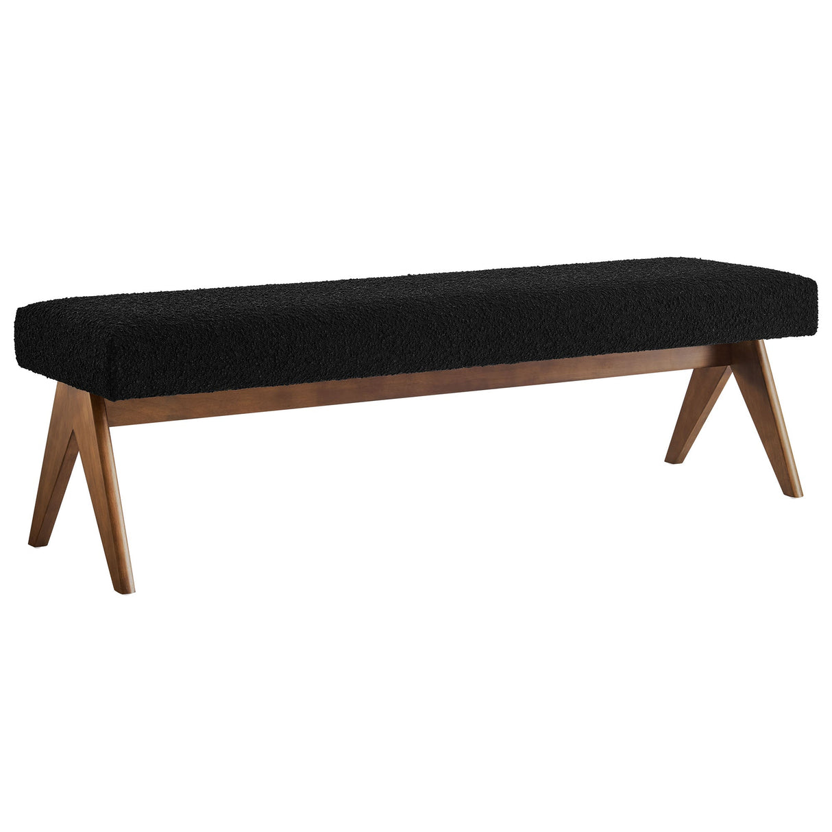47 Inch Boucle Upholstered Accent Bench with Splayed Rubberwood Legs