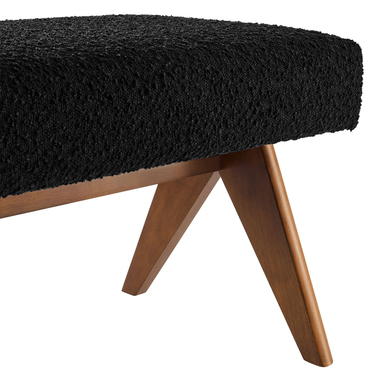 47 Inch Boucle Upholstered Accent Bench with Splayed Rubberwood Legs