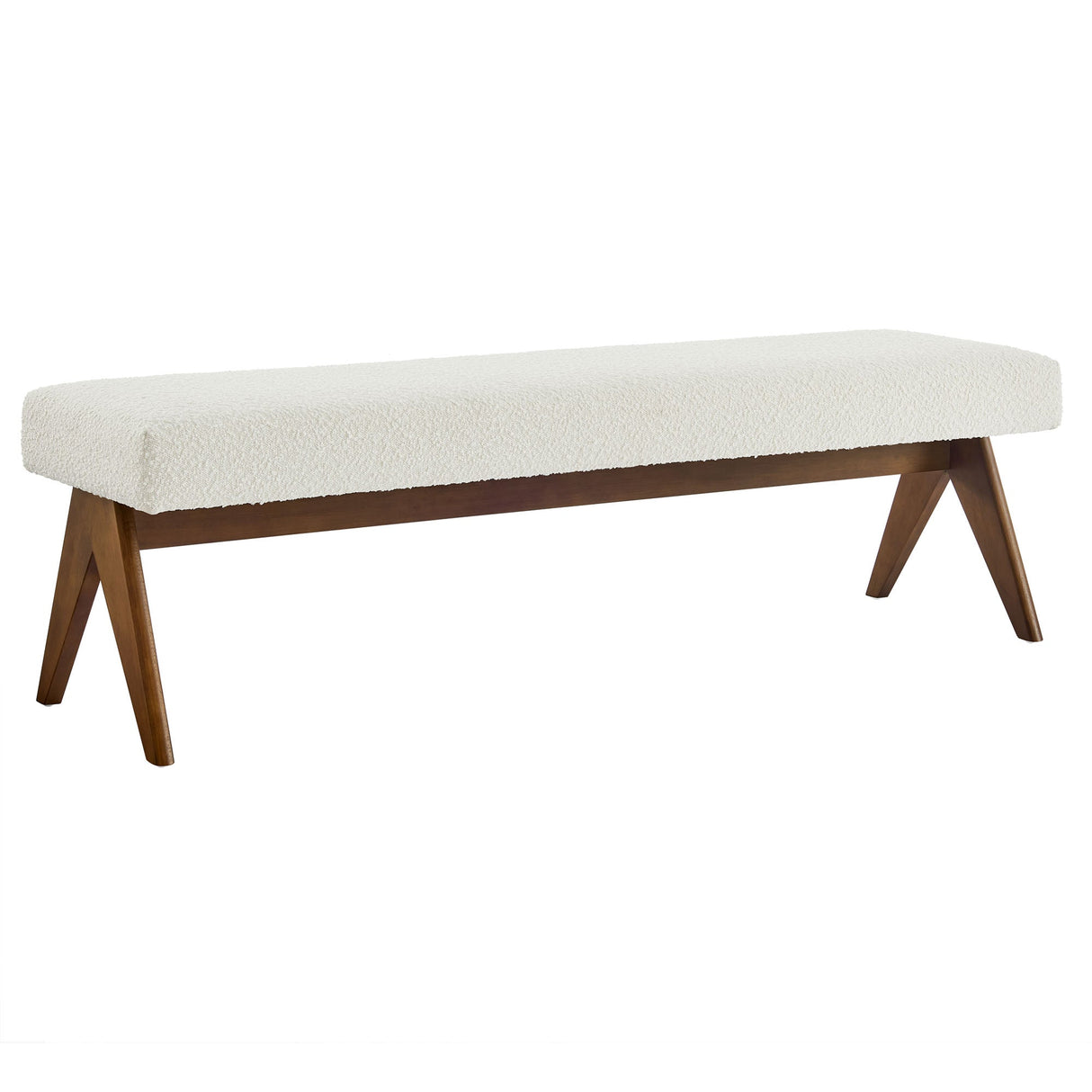 47 Inch Boucle Upholstered Accent Bench with Splayed Rubberwood Legs
