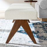 47 Inch Boucle Upholstered Accent Bench with Splayed Rubberwood Legs