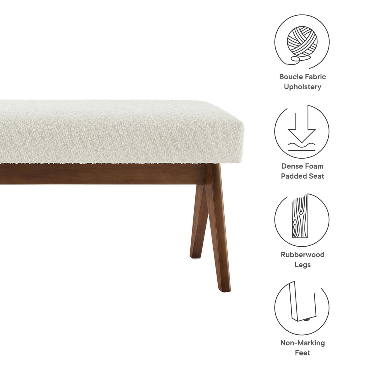 47 Inch Boucle Upholstered Accent Bench with Splayed Rubberwood Legs