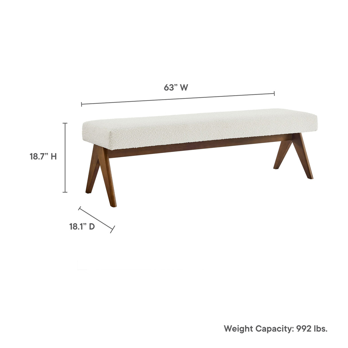 47 Inch Boucle Upholstered Accent Bench with Splayed Rubberwood Legs