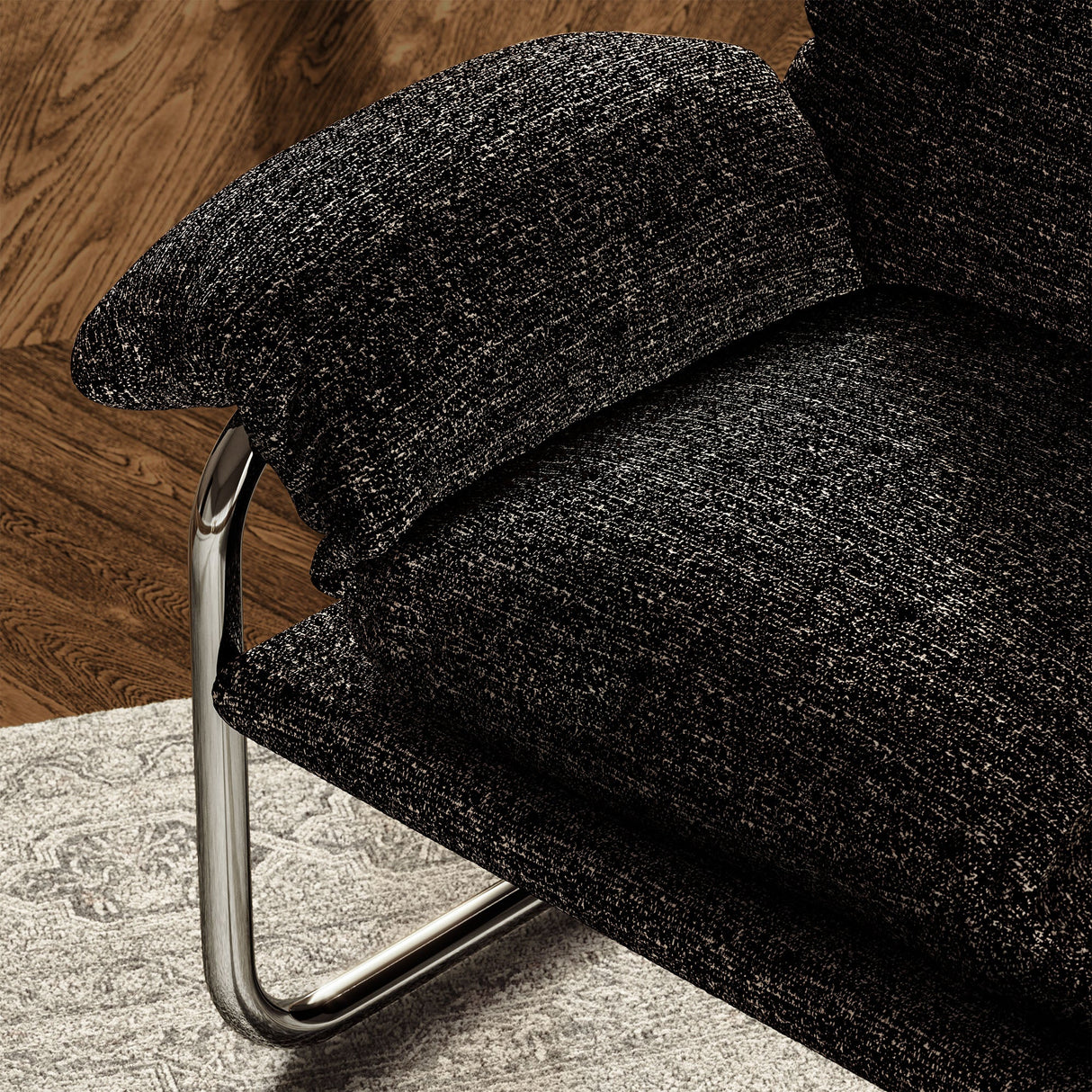 41 Inch Boucle Fabric Accent Chair with Stainless Steel Cantilever Frame