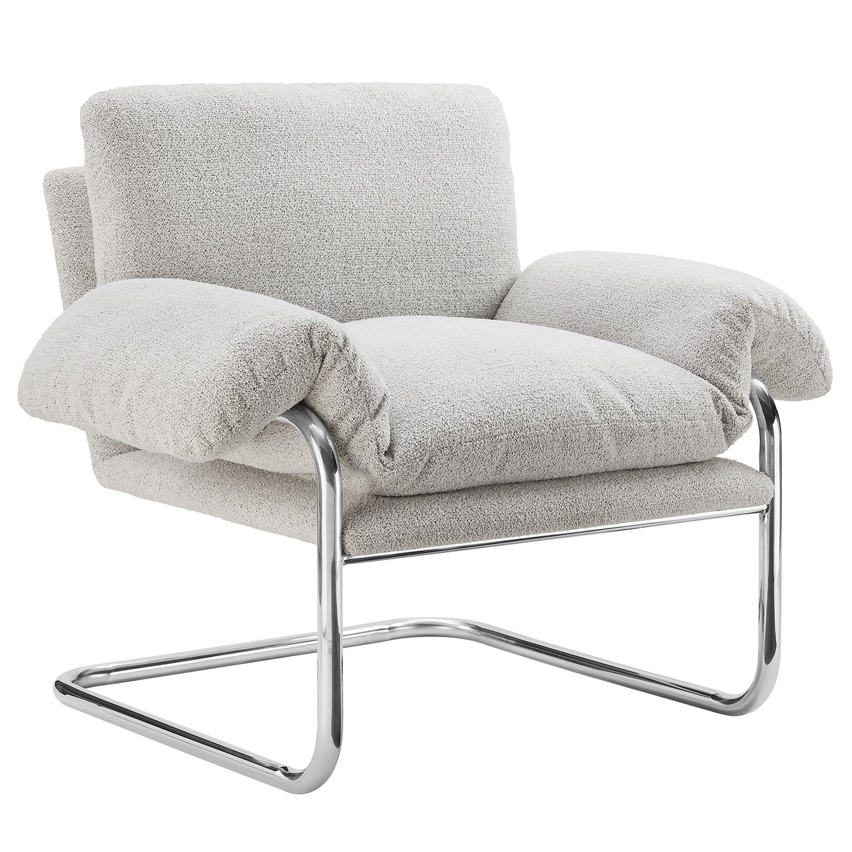 41 Inch Boucle Fabric Accent Chair with Stainless Steel Cantilever Frame