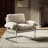 41 Inch Boucle Fabric Accent Chair with Stainless Steel Cantilever Frame