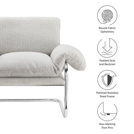 41 Inch Boucle Fabric Accent Chair with Stainless Steel Cantilever Frame