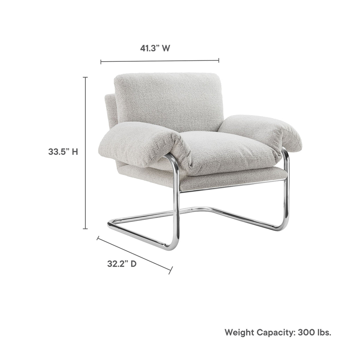 41 Inch Boucle Fabric Accent Chair with Stainless Steel Cantilever Frame