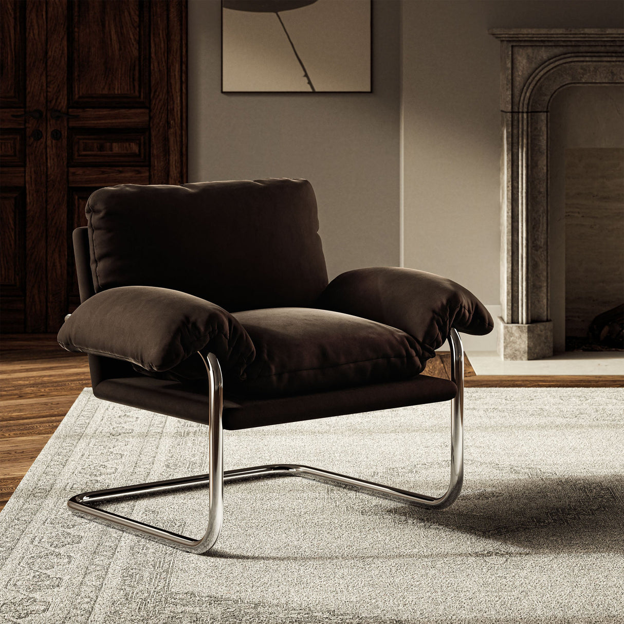 41 Inch Performance Velvet Cantilever Accent Armchair with Overstuffed Cushions