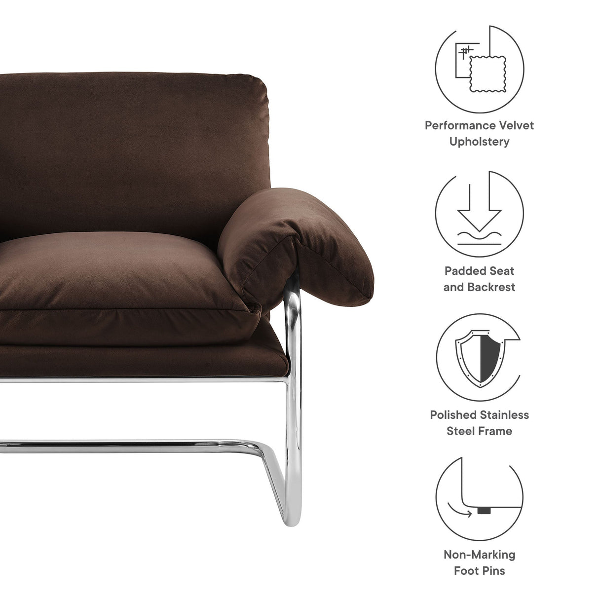 41 Inch Performance Velvet Cantilever Accent Armchair with Overstuffed Cushions