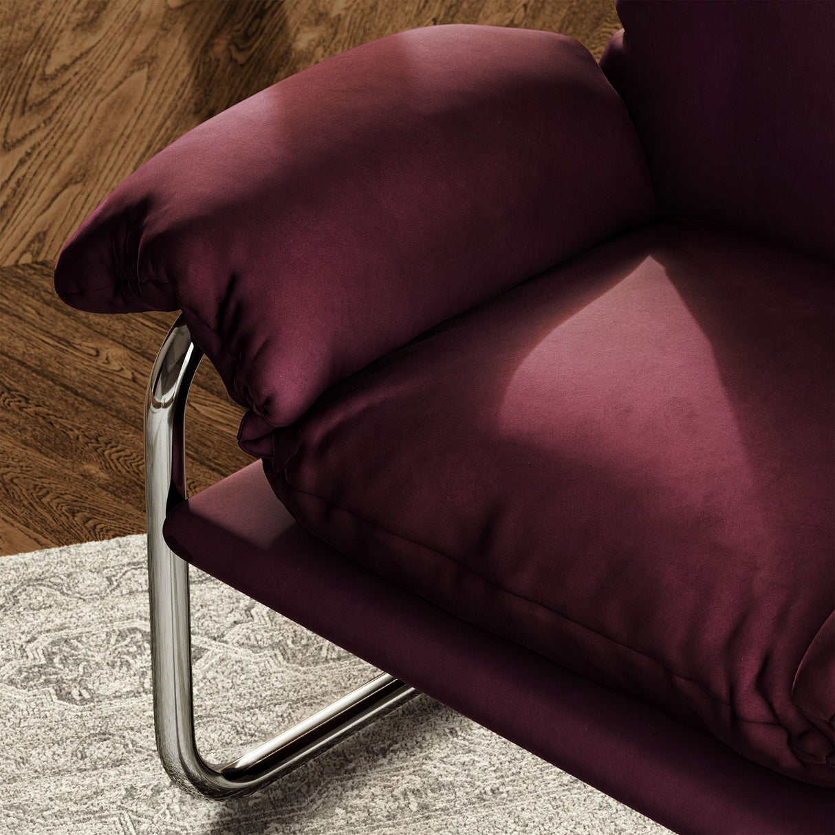 41 Inch Performance Velvet Cantilever Accent Armchair with Overstuffed Cushions