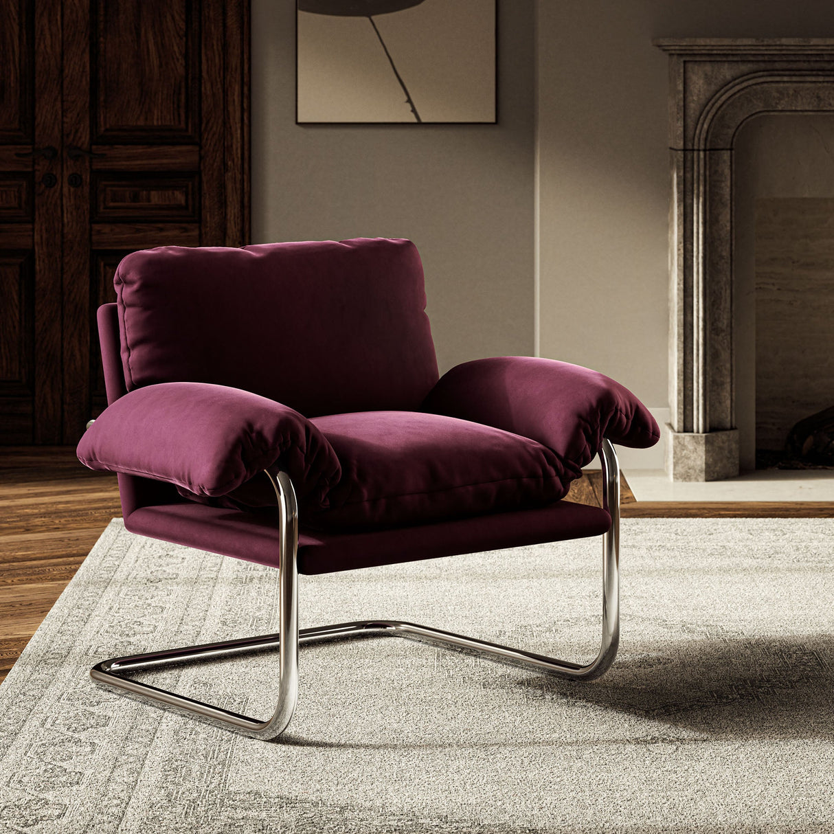 41 Inch Performance Velvet Cantilever Accent Armchair with Overstuffed Cushions