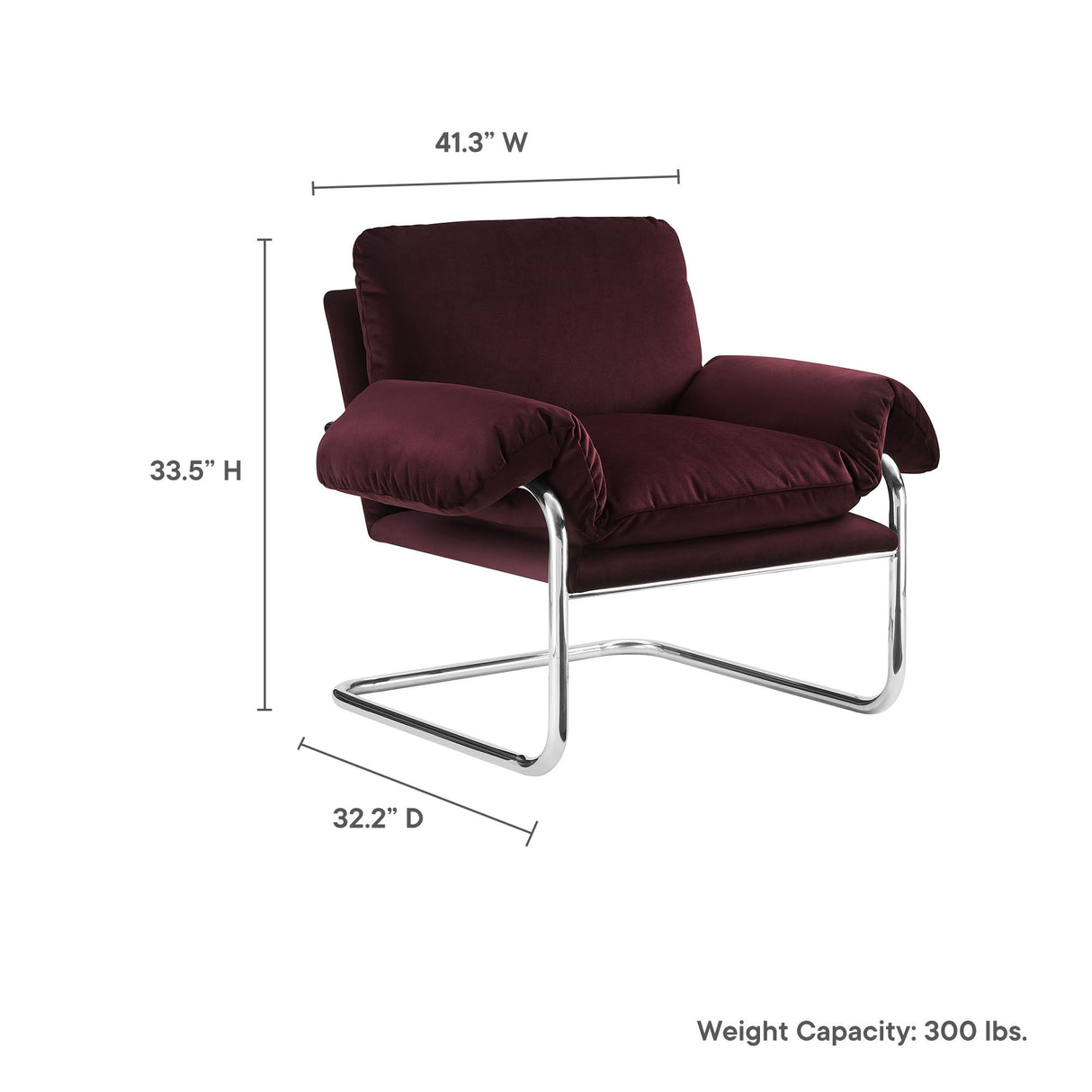 41 Inch Performance Velvet Cantilever Accent Armchair with Overstuffed Cushions