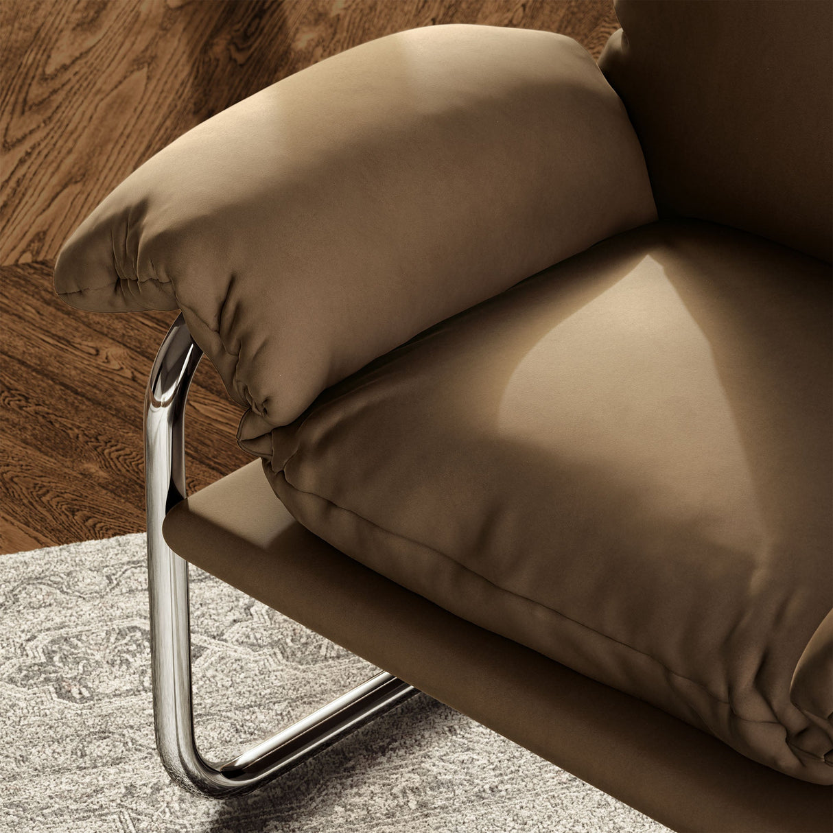 41 Inch Performance Velvet Cantilever Accent Armchair with Overstuffed Cushions