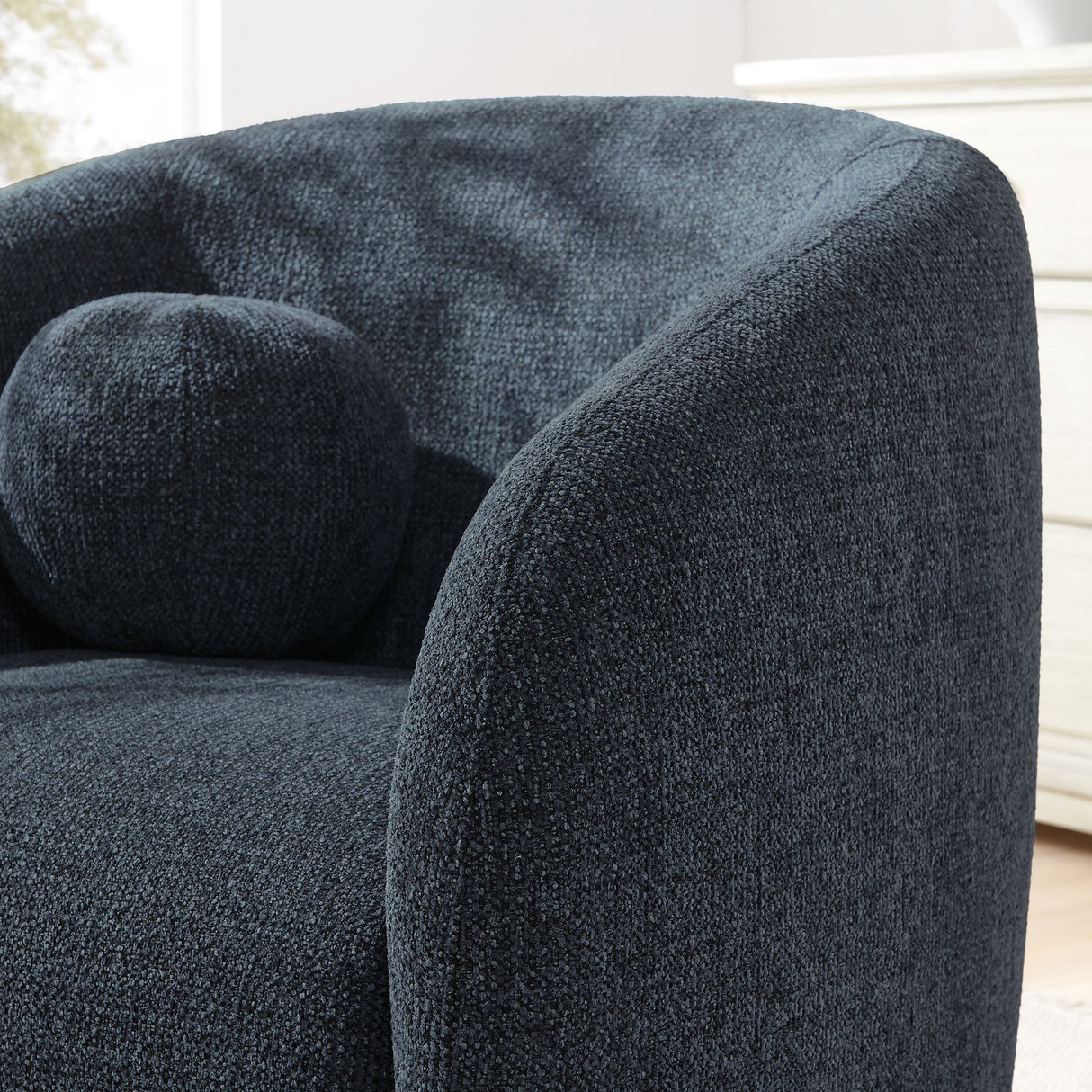 31 Inch Curved Swivel Chenille Fabric Armchair