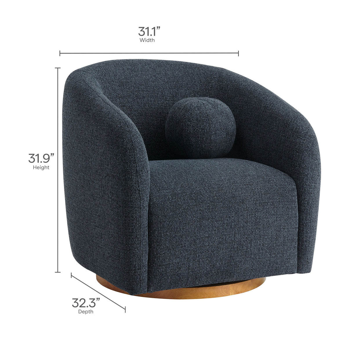 31 Inch Curved Swivel Chenille Fabric Armchair