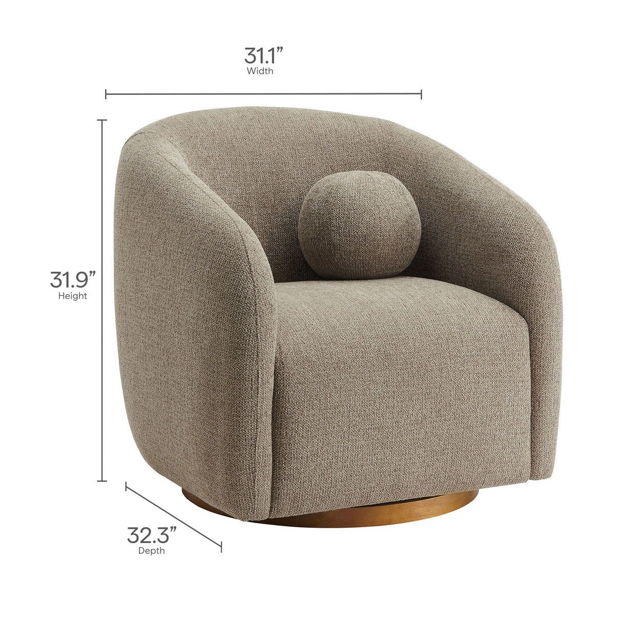 31 Inch Curved Swivel Chenille Fabric Armchair
