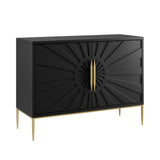 47 Inch Sunburst Design Wood Veneer Accent Cabinet with Gold Metal Base