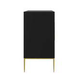 47 Inch Sunburst Design Wood Veneer Accent Cabinet with Gold Metal Base