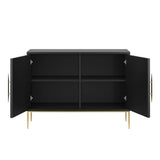 47 Inch Sunburst Design Wood Veneer Accent Cabinet with Gold Metal Base