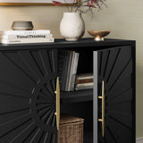 47 Inch Sunburst Design Wood Veneer Accent Cabinet with Gold Metal Base