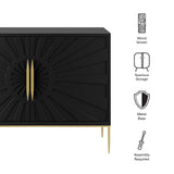 47 Inch Sunburst Design Wood Veneer Accent Cabinet with Gold Metal Base