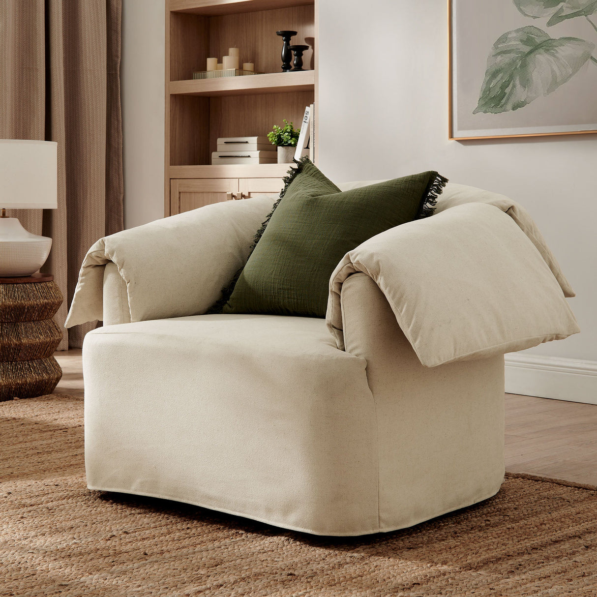 43 Inch Slipcovered Fabric Oversized Armchair with Down-Blend Cushions